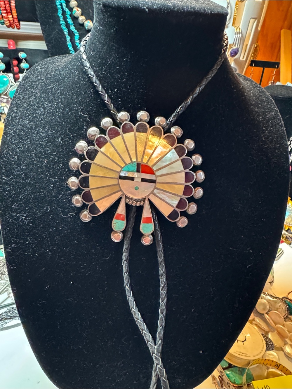 Zuni Vintage signed Bolo Tie Necklace